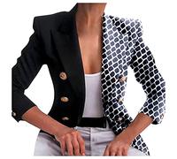 Générique Blazer Femme Manches Longues Élégant Revers OL Bureau Imprimé Slim Fit Cardigan Blouson Costume Jacket Ouvert Manteau Rétro Veste (Blanc, S)