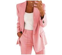 Générique Blazer Femme Manches Longues Élégant Slim Fit OL Bureau Affaires Veste De Costume Revers Devant Ouvert Manteau Cardigan Blouson Jacket Élégant Costume de Travail Couleur Unie (Rose, L)