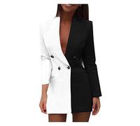 Générique Blazer Femme Sexy Paillettes Scintillantes Col en V Tailleur Longue Cintré À Manches Longues Moulante Mini Robe Club De Fête (Blanc, M)