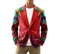 Générique Blazer Homme Chic,Veste en Velours CôTelé à Imprimé Carnaval, Style DéContracté, BoutonnéE, IdéAle pour Les éVéNements Formels Et Les Sorties Nocturnes (Red, 4XL)