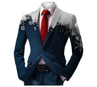 Générique Blazer homme noel mariage business casual veste costume homme imprimé flocon de neige blazer avec un bouton chic et élégant costume de noel grande taille costumes
