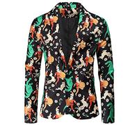 Générique Blazer Homme Veste Décontractée à Imprimé de Noël avec une Coupe Fashion et un Style Festif et Jeune pour un Look Moderne et Dynamique(Black, XL)