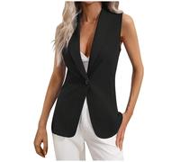 Générique Blazer Sans Manches pour Femme Veste de Costume à Revers Ouvert sur le Devant Couleur Unie Boutons Simples Gilet Classique Business Jacket