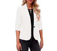 Générique Blazers Femme Chic et Élégant Veste Blazer Coton Grandes Tailles Manches Longues Classique pour Bureau Travail Soirées Tailleur Femme Manches 3/4 froncées Style Décontracté