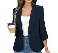 Générique Blazers Femme Chic et Élégant Veste Blazer Coton Grandes Tailles Manches Longues Classique pour Bureau Travail Soirées Tailleur Femme Manches 3/4 froncées Style Décontracté