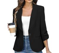 Générique Blazers Femme Chic et Élégant Veste Blazer Coton Grandes Tailles Manches Longues Classique pour Bureau Travail Soirées Tailleur Femme Manches 3/4 froncées Style Décontracté
