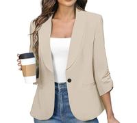 Générique Blazers Femme Chic et Élégant Veste Blazer Coton Grandes Tailles Manches Longues Classique pour Bureau Travail Soirées Tailleur Femme Manches 3/4 froncées Style Décontracté