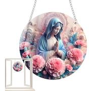Générique Blessed Virgin Mary Ornaments, 2D Acrylic Window Décor Panel, Flower Mother Mary Round Art Ornament for Indoor & Outdoor Home Decoration
