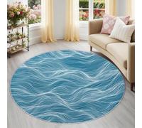 Générique Bleu 160 cm Rond Tapis Rond Lignes Modernes Esthétique Minimaliste au Design Artistique, Tapis Circulaire Doux et Antidérapant - Décoration Élégante pour Coin Lecture Bureau Espace Créatif