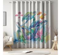 Générique Bleu Aqua Rideaux Chambre Enfant, Rideaux occultants, Rideaux Thermiques, Rideaux à œillets, Marin, Tortue Poisson, Anti Bruit, 140 x 240 cm, Isolation Thermique