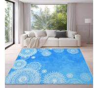 Générique Bleu Blanc Tapis Fantaisie Minimaliste Flocon de Neige Mandala Tapis 90 x 150 cm Salon Moderne Chambre Carre Antidérapant Enfant Ado Décoration Tapis, Tapis De Chaise Lavable Antidérapant