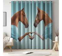 Générique Bleu Ciel Rideaux Salon, Rideaux occultants, Rideaux Thermiques, Rideaux à œillets, Créatif, Cheval Cœur, Anti lumière, 140 x 240 cm, Isolation Thermique, intimité