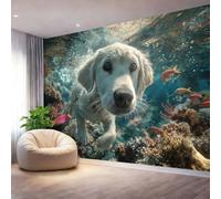 Générique Bleu Décoration Murale Récifs Coralliens Golden Retrievers,Papier Peint Mural Intissé Design pour Salon & Chambre à Coucher - Photo Murale Grand Format pour Bureau & Mur TV 350 x 256 cm（WxH