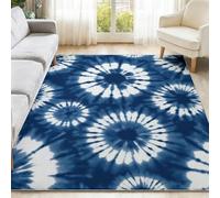 Générique Bleu Et Blanc Tapis Salon 60 x 90 cm, Antidérapant Et Lavable en Machine Tapis, Poil Ras Classique Rétro Tie-Dye Rayures Tapis pour Exterieur Interieur Chambre Salle À Manger Bureau