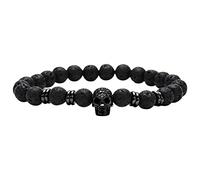 Générique Bleu Et Bracelet Anneaux volcanique Bracelet de perles de bouddha Bracelet Bracelets pour hommes et femmes Acier Naturelle Cadeau Petite Argenté Bijoux (Black, One Size)