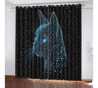 Générique Bleu Étoile Chat Rideaux,3D Noir Occultant Rideau,Thermiques Isolants Lavable en Machine Anti Chaleur À Oeillets Rideau pour Salon Couloir Hôtel Chambre 2 Panneaux L140 x H300 CM