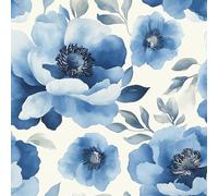 Générique Bleu Grandes Fleurs Papier Peint Épaissir Mat Auto Adhésif 44x600 cm Aquarelle Vintage Meubles Autocollants Amovible Comptoir Contact Papier Stickers Muraux pour Bains Salon Chambre