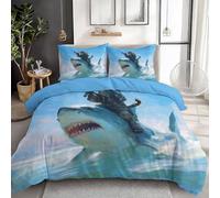 Générique Bleu Housse de Couette Enfant Animaux Chats Requins Parure de Lit 3 Pièces, Microfibre Confortable, Fermeture Éclair & Attaches d'Angles - Linge de Lit Chic - 140 x 200 cm