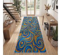 Générique Bleu Jaune Tourbillon Tapis Couloir 60x120 cm | Lavable en Machine Poil Ras Impressionniste Abstrait Pop Tapis Couloir, pour Chambre Salle a Manger Descente de Lit Bureau