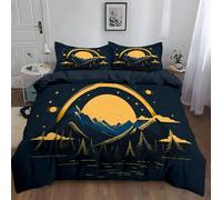 Générique Bleu Marine Housse de Couette Vectoriel Montagnes Forestières Lune Literie, Ensemble 1 Personnes Chambre Décor - Microfibre Douce Parure de Lit Adulte Enfant Housse de Couettes 140 x 200 cm