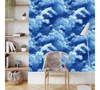 Générique Bleu Mer Vagues Papier Adhesif Meuble Mat Papier Peint Mural Film Paysage Autocollant Wallpaper Rouleau Impermeable Stickers Collant Décoration pour Cuisine Tables Armoires Mur 0.3X5 M