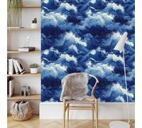 Générique Bleu Mer Vagues Papier Adhesif Meuble Mat Papier Peint Mural Film Paysage Autocollant Wallpaper Rouleau Impermeable Stickers Collant Décoration pour Cuisine Tables Armoires Mur 0.3X5 M