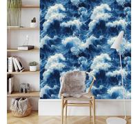 Générique Bleu Mer Vagues Papier Peint Adhesif Paysage Mural Motif Film Décoratif Meuble Intissé Wallpaper Autocollant Imperméable Mat Stickers Collant pour Armoires Murs Salon Chambre 0.4X5 M