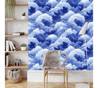 Générique Bleu Mer Vagues Papier Peint Adhesif Paysage Mural Motif Film Décoratif Meuble Intissé Wallpaper Autocollant Imperméable Mat Stickers Collant pour Armoires Murs Salon Chambre 0.3X3 M