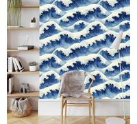 Générique Bleu Mer Vagues Papier Peint Autocollant 0.45X10 M Paysage Meuble Film Décoratif Imperméable Mat Stickers Collant Rouleau Facile à Nettoyer pour Surface Mural Porte Armoire Cuisine
