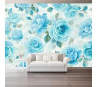Générique Bleu Murale Rose Bleue Vintage Impression Aquarelle, Papier Peint Mural Intissé Design pour Salon Chambre à Coucher - Murale Grand Format pour Bureau Mur TV 200 x 140 cm（WxH