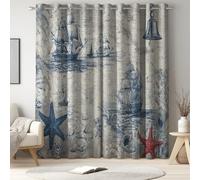 Générique Bleu Pâle Rideaux Enfant, Rideaux occultants, Rideaux Thermiques, Rideaux à œillets, Nautique, Voilier Carte Marine Étoile Mer, Anti lumière, L 140 x H 160 cm, Isolation Thermique, intimité