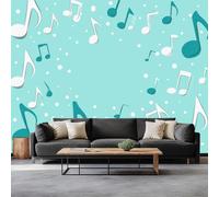 Générique Bleu papier peint chambre enfant 400 x 280 cm Motif Minimaliste Et Mignon De Notes De Musique Murale XXL Poster Tableaux Muraux Tapisserie Photo Trompe l'oeil pour chambre salon cuisine