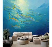 Générique Bleu Papier Peint Panoramique 3D Intissé, Peinture L'Huile D'Un Paysage Sous Marin Poissons 400 x 280 cm Murales Papier Peint pour Salon Chambre à Coucher D'Enfant Maison Décoration Murale