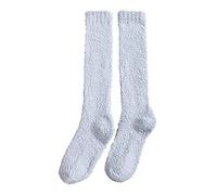 Générique Bleu Sans Pied floue hiver chaud chaussettes en molleton de corail milieu mignon à la maison chaussettes solides veaux Chaud Enfant Fille Noir (Grey, One Size)