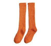 Générique Bleu Sans Pied floue hiver chaud chaussettes en molleton de corail milieu mignon à la maison chaussettes solides veaux Chaud Enfant Fille Noir (Orange, One Size)