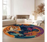 Générique Bleu Tapis 160 cm Rond, Japonais Traditionnel Animaux Tigre Dragon Tapis Lavable en Machine - Antidérapant Coureur Imprimé pour Salon Salle à Manger Chambre d’Enfant nurserie