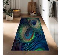 Générique Bleu Tapis de Couloir 60 x 120 cm Plumes De Paon Long Antidérapant Poils Bas Tapis, pour Cuisine entrée Chambre à Coucher buanderie Salon Bureau D'intérieur Hyperréaliste Moquette Étroit