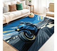 Générique Bleu Tapis Salon 100 x 150 cm - Sports Circuit Moto Pilote Grand Tapis Chambre Antidérapant Salle a Manger, Lavable en Machine Doux Poil Ras Moquette De Bureau Decoration Salon