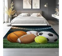 Générique Bleu Tapis Vintage pour Salon 180x240 cm, Ballon De Sport Stade Tapis Lavables avec Dos Antidérapant, Carpette à Poils Courts pour Cuisine Salle à Manger Bureau et Chambre