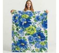 Générique Bleu Vert Couverture en Flanelle Douce Aquarelle Paisible Fraîcheur Fleurs - Couverture Polaire Super Chaude, Haute Qualité, Poils Confortables, pour Canapé, Lit et Salon 150cm x 180cm