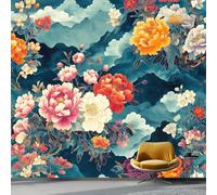 Générique Bleu-Vert Papier Peint 350 x 256 cm, Traditionnel Rétro Floral Grand Photo Mural pour Bureau - Papier Peint Intissé au Design Unique pour Salon Chambre Mural Panoramique Décoration
