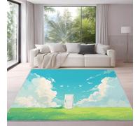 Générique Bleu Vert Tapis Style Japonais Anime Paysage Porte Tapis 90 x 150 cm Salon Moderne Chambre Carre Antidérapant Enfant Ado Décoration Tapis, Tapis De Chaise Lavable Antidérapant