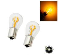 Générique Blister de 2 Ampoules à LED 12V Orange/Ambre Feu Clignotant Prise BAU15S (PY21W) Broches Asymétrique 18pcs LED SMD Pour Voiture Moto Camion Fourgon