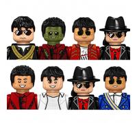 Générique Blocs de Construction Style Roi de la Pop - Mini Figurine Danseur Légendaire Compatible Briques Figurines de Construction Thème Pop Star, Set de 8 Mini Personnages, Tenues Iconiques
