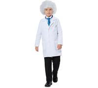 Générique Blouse Blanche Enfant avec 1 Cravate + 1 Perruque Blouse Chimie Coton Enfant Blouses Manche Longue Blouses Medicale avec 2 Poche pour Lycée Étudiant Hospital Science Cosplay 3-14 Ans