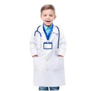 Générique Blouse Blanche Enfant, Blouse Chimie Coton Laboratoire Lycee pour Fille Garçon Manche Longue Medicale avec badge de travail et stéthoscope pour étudiant Lycée Science Hospital Cosplay