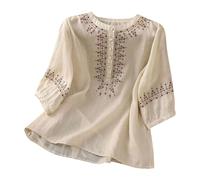Générique Blouse Chemise Patchwork en Coton Et Lin Brodée pour Femme T Shirt Papa Fille Top Chic Élégant Chemisier Noir Blanche Tunique Ete Fluide Chemisiers Blouses Manches