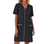 Générique Blouse de laboratoire blanche ample à manches courtes et couleur unie pour femme (Black, M)