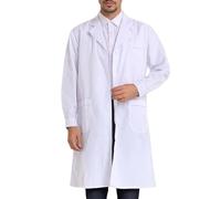 Générique Blouse de Laboratoire Blanche en Coton pour Lycée Blouse de Laboratoire de Chimie Modèle à Manches Longues pour Homme Veste Médicale avec Poches Et Boutons pour Chimie Études Et Hôpitaux