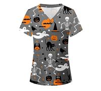 Générique Blouse de Travail Femme Blouse de Soignant Vêtements Médicals Garde-Malade Infirmière Uniforme Haut avec Deux Poches Imprimé T-Shirt à Manches Courtes Col en V